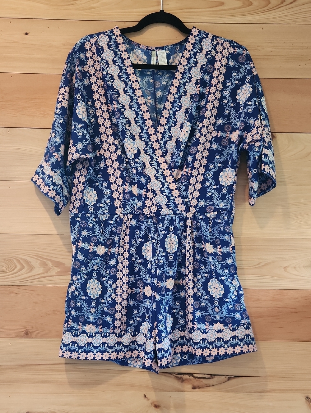 Japna Navy Blue Floral  Romper with Pink Accents